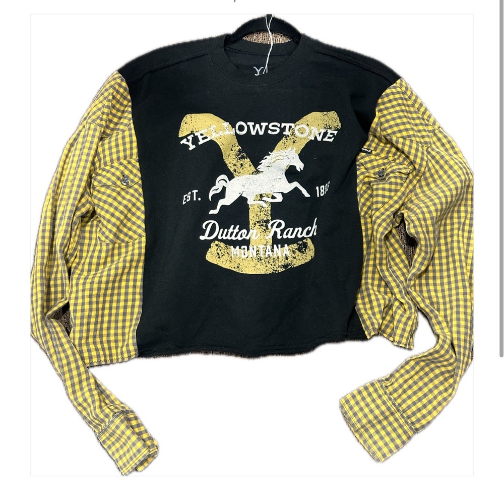 Yellowstone repurposed shirt. Yellow and black. XS. Unisex